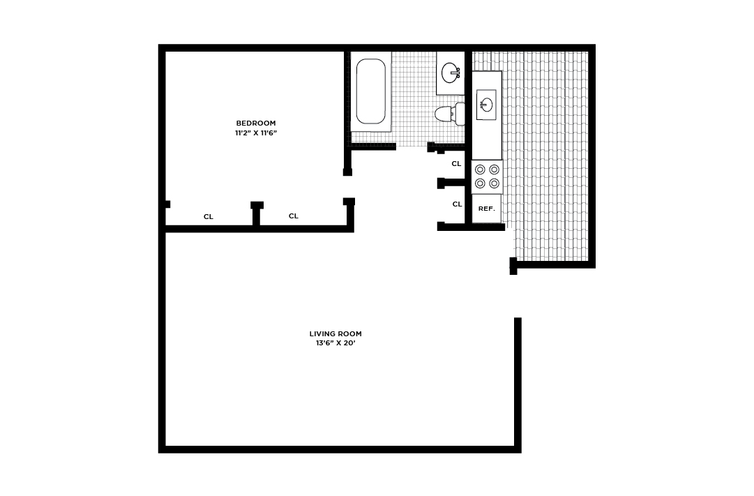 1 bedroom standard floorplan forest hill apartments