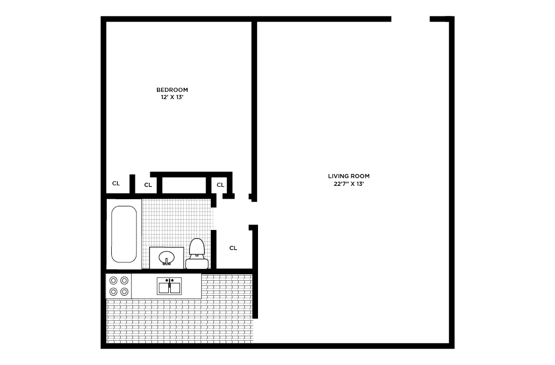 1 Bedroom Large floorplan Forest Hill Apartments